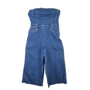 Womens Wrangler Blue Denim Corset Playsuit Strapless Smocked Back Side Zip L